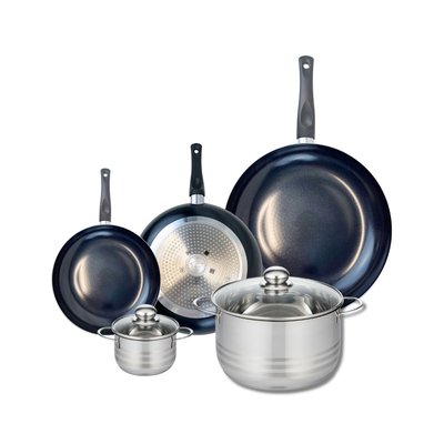 Set de 3 poêles 20, 24 et 32 cm et 2 faitouts Prima Brillant ELO