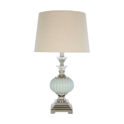 Crystal & Blue Glass Table Lamp with Linen Shade SO'HOME