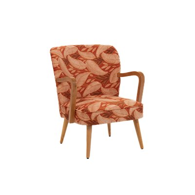 Fauteuil rétro en tissu feuillage et accoudoirs en bois - HONEY AMADEUS