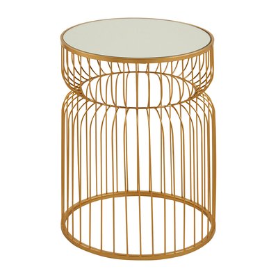Round Side Table with Mirror Top in Gold Finish Metal SO'HOME
