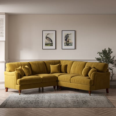 Emeline Velvet Corner Sofa with Castor Legs ÉDITÉ