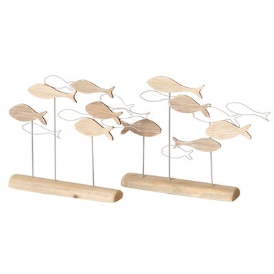 Set de 2 décorations à poser bois et métal banc poissons 36x5x25cm WADIGA