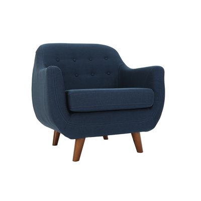 Fauteuil déhoussable en tissu bleu foncé et bois foncé YNOK MILIBOO