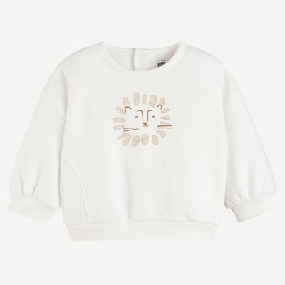 Lion Print Sweatshirt with Crew Neck and Press-Stud Back LA REDOUTE COLLECTIONS