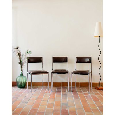 Lot de 3 chaises chromées Alma N°454 - Bon état DEBONGOUT