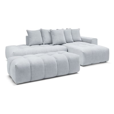 Canapé d'angle fixe 4 places en velours avec pouf, MONT-BLANC BOBOCHIC
