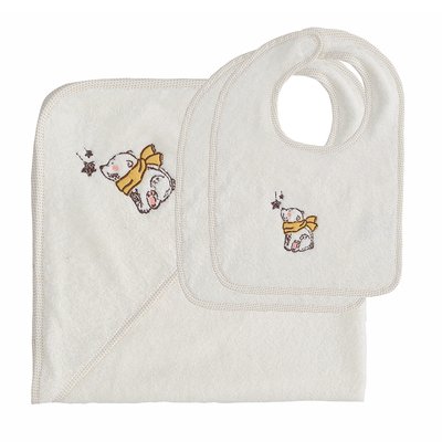 Ensemble bébé cape de bain + 2 bavoirs OURS POLAIRE SENSEI MAISON