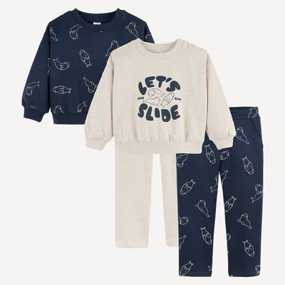 Lot de 2 ensembles à mixer, sweats col rond et pantalons de jogging, en molleton LA REDOUTE COLLECTIONS