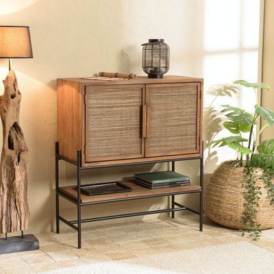 Buffet de rangement 2 portes en teck et fibre de coco SWING PIER IMPORT