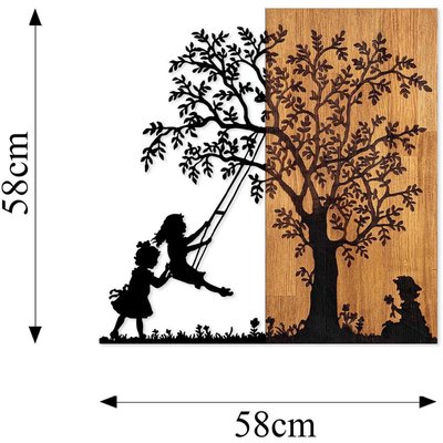 Décoration murale en bois et métal Walnut Arbre et enfants HANAH HOME