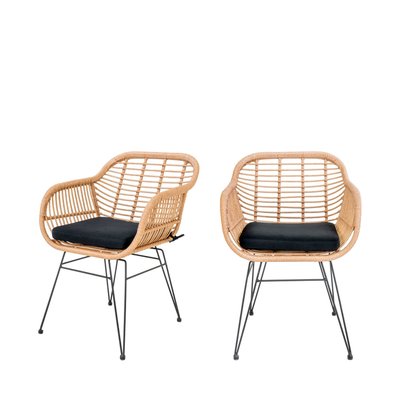 Lot de 2 fauteuils indoor/outdoor aspect rotin et métal avec coussin - TRIESTE HOUSE NORDIC