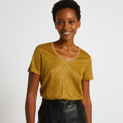 T-shirt col V irisé en lin, certifié European Flax MONOPRIX