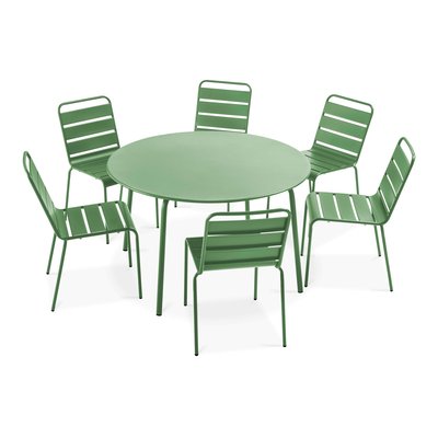 Salon de jardin table ronde et 6 chaises en métal, PALAVAS OVIALA