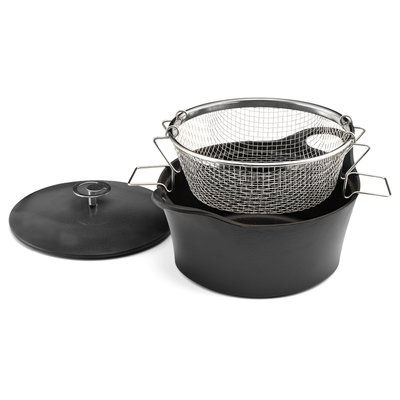 Cocotte ronde noire 24 cm avec panier cuisson  pour friture eau - VOLCAN CUISINOX