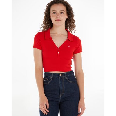 T-Shirt mit V-Ausschnitt und Logo vorne TOMMY JEANS
