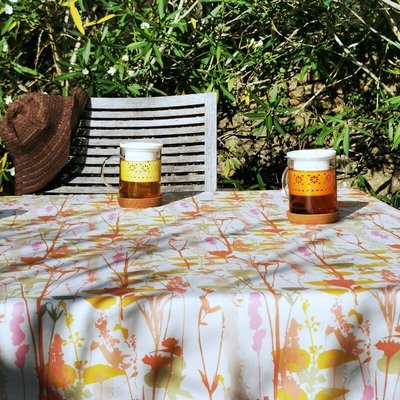Nappe enduite ronde ou ovale CHAMPETRE rose FLEUR DE SOLEIL
