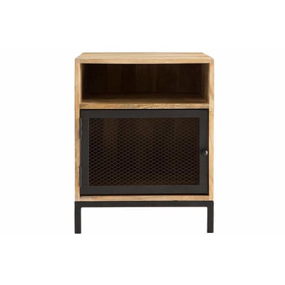 Table de chevet avec rangements industriel bois manguier massif et métal perforé RACK MILIBOO