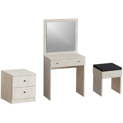 Ensemble coiffeuse avec miroir, petite commode et tabouret Nice HANAH HOME