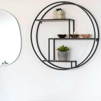 Etagère murale ronde en métal noir et bois Ø62 cm TALLINN PIER IMPORT