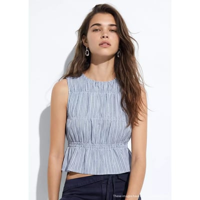 Top froncé à rayures 100 % coton MANGO TEEN