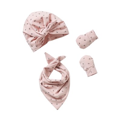 Ensemble bonnet + moufles + foulard + sac  en maille imprimée VERTBAUDET