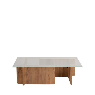 Table basse en verre trempé et bois- CUBIX DRAWER