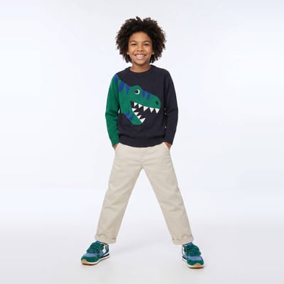 Pull col rond �� motif en coton MONOPRIX
