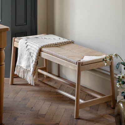 Ende Solid Oak & Woven Rope 2 Seater Dining Bench SO'HOME