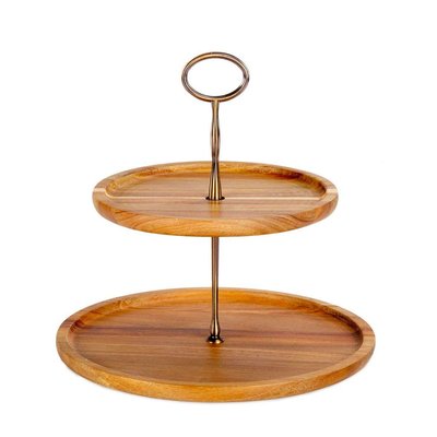 Présentoir rond 2 étages en acacia - 26.5x26.5x26cm WADIGA