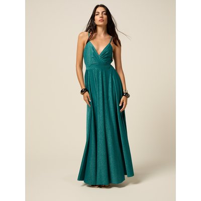 Robe longue réalisée en jersey fluide fil textile à finition plissée OLTRE
