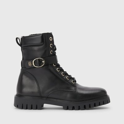 Boots cuir à lacets et à talon plat TOMMY HILFIGER