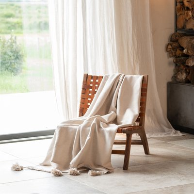Grand plaid canapé en laine à pompons HOME MAISON
