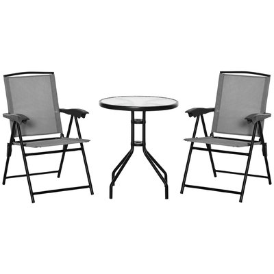 Ens. de jardin 3 pièces 2 chaises inclinables pliables + table ronde OUTSUNNY