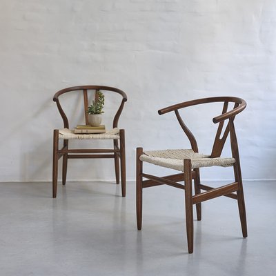 Chaise en mindi massif finition noyer et assise tissée (lot de 2)  CAMILLE BERAH GETAH