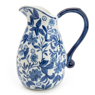 9" Sumatra Blue & White Large Ceramic Jug SO'HOME