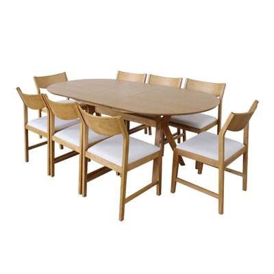 Table à manger oblongue extensible bois d'hévéa placage chêne 8 chaises OLIVIA SWEEEK