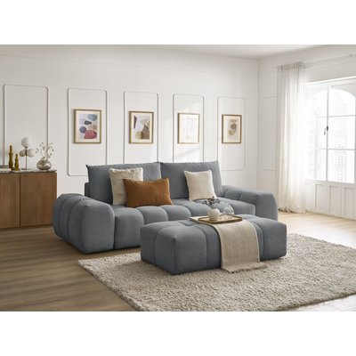 Canapé droit fixe 3 places en tissu chiné avec pouf, EVEREST BOBOCHIC