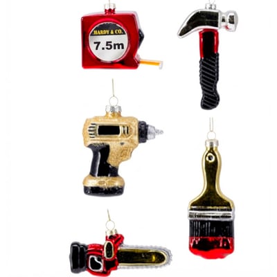 Set de 5 boules de Noël outils bricolage 9x3x7cm WADIGA