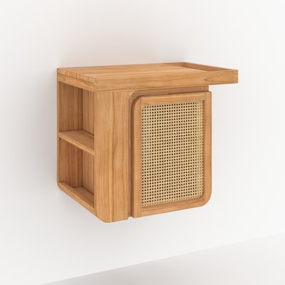 Meuble de salle de bain suspendu en bois de teck et cannage 57 cm - DAMI RENDEZ-VOUS DÉCO