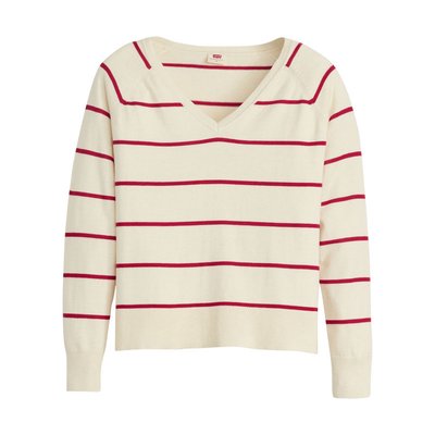 Pull coupe droite FEMME Levi's® écru en maille fine à rayures rouges - Taille S LEVI'S