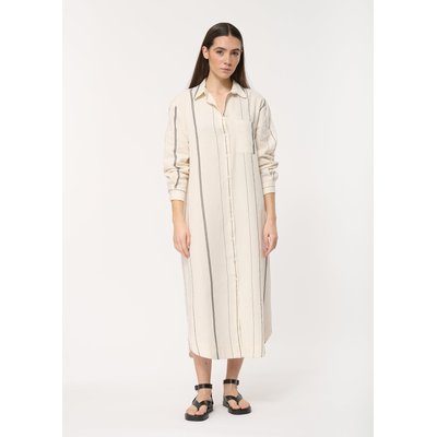 Robe chemise mi-longue écrue en coton rayé HUMILITY