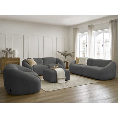 Canapé droit fixe 7 places en tissu bouclette avec pouf, TINA BOBOCHIC