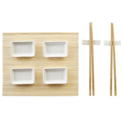 Set à sushi 9 pièces bambou et céramique blanche WADIGA