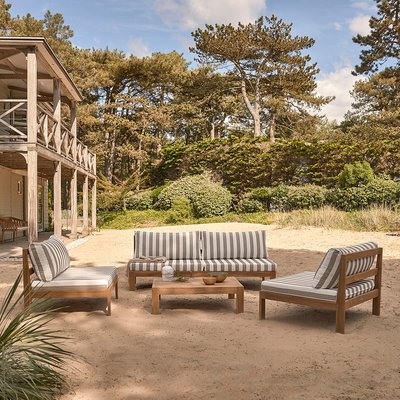 Salon de jardin en teck massif rayé blanc et taupe  PALMA BERAH GETAH