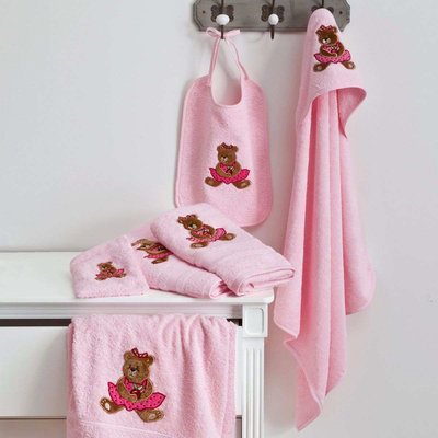 Gant Toilette  en Coton 500g/m² modèle brodé - OURSON GIRL TRADITION DES VOSGES