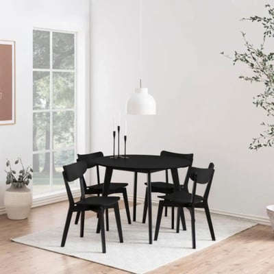 Table ronde en bois noir D105 + 4 chaises en bois noir - LETA HELLIN, DEPUIS 1862