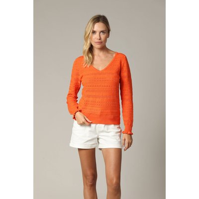 Pull en maille ajourée avec col v et détail ondulé sur les manches JUNA DEELUXE
