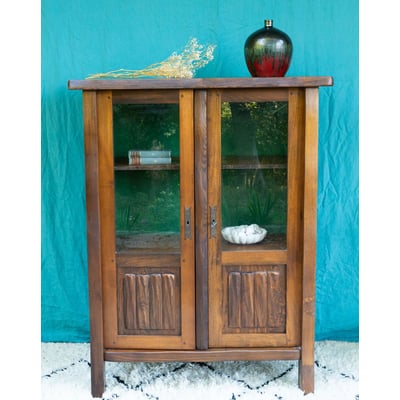 Vitrine brutaliste en bois massif Victoria N°1355 - Bon état DEBONGOUT