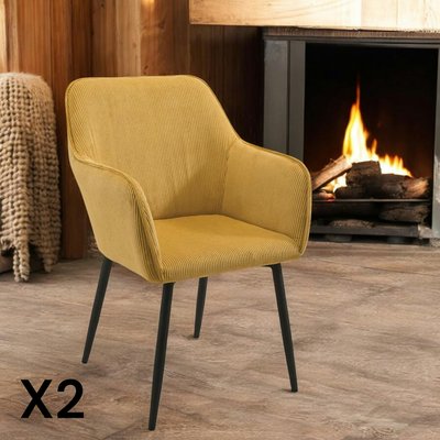 Fauteuil de table tissu cotelé moutarde (lot de 2) MALMOE PIER IMPORT