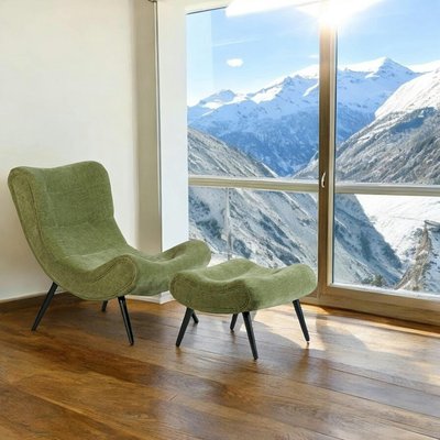 Fauteuil et pouf assortis tissu vert MALMOE PIER IMPORT
